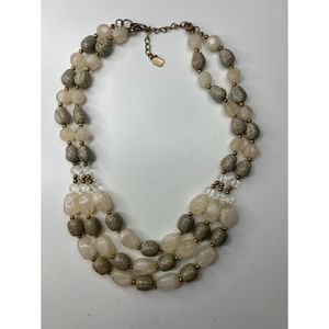You & I Triple Stranded Pastel and Gold Tone Beaded Acrylic Necklace